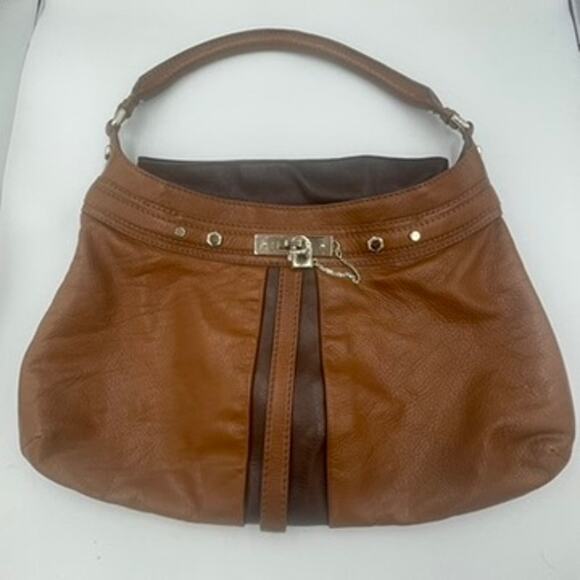 Marc Jacobs Camille Lock It Up Brown Two-Tone Leather Hobo Shoulder Bag Purse - Picture 1 of 11